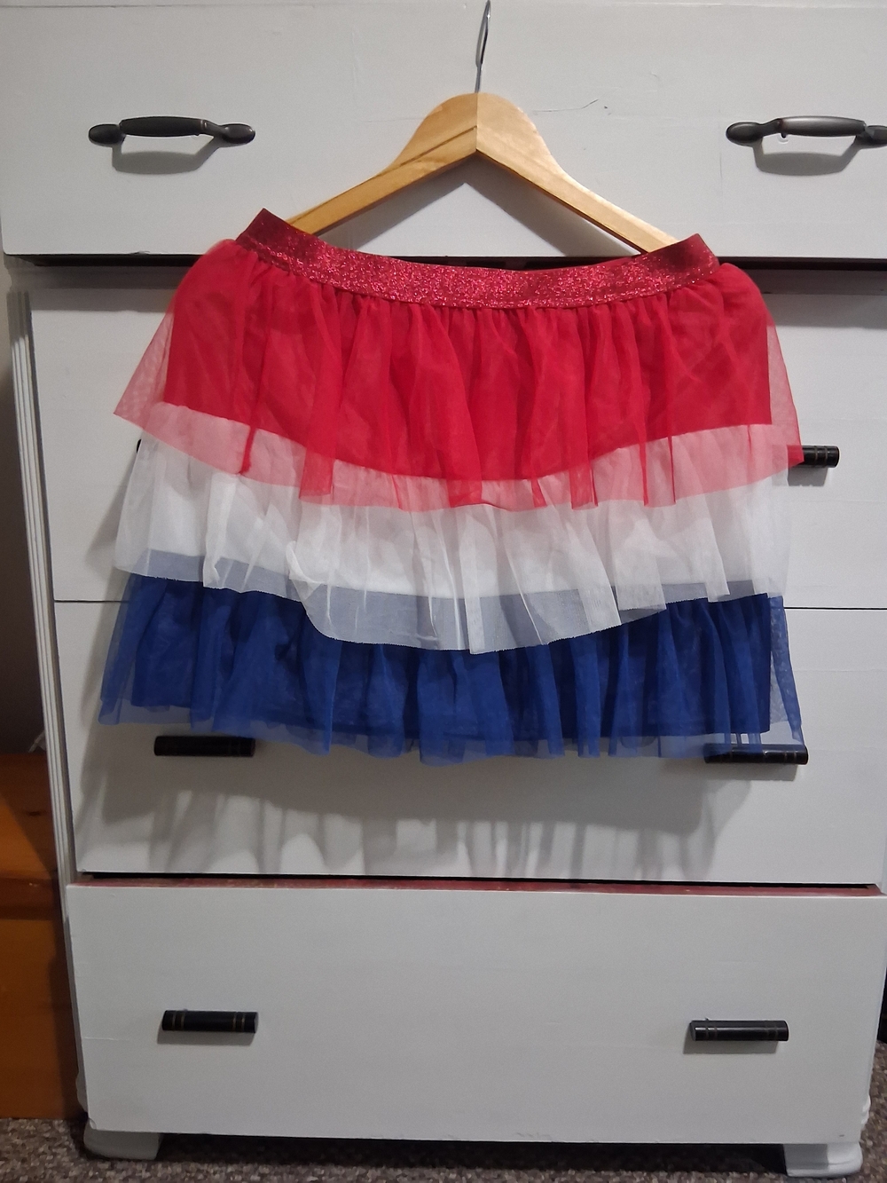 Faded Glory Red White and Blue Tiered Tulle Mini Skirt